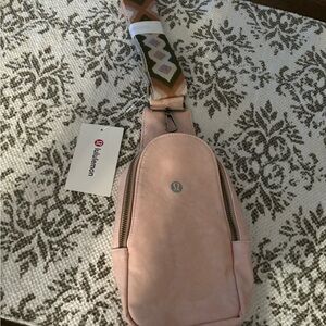 Pink leather lulu lemon bag.